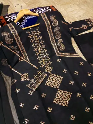 3 Pcs Women's Stitched Cotton Embroidered Suit thumbnail 5