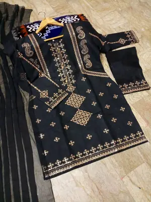 3 Pcs Women's Stitched Cotton Embroidered Suit thumbnail 6