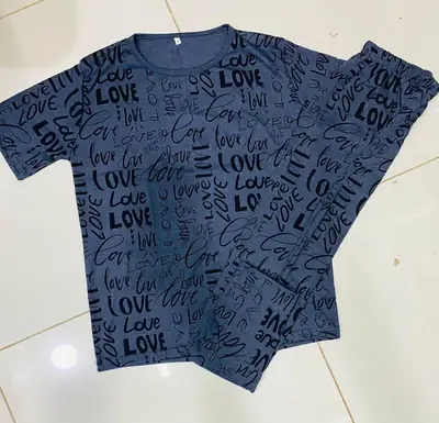 2 Pcs Women's Stitched Cotton Jersey Printed Night Suit thumbnail 2