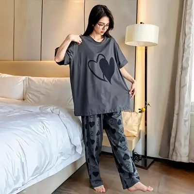 2 Pcs Women's Stitched Cotton Jersey Printed Night Suit