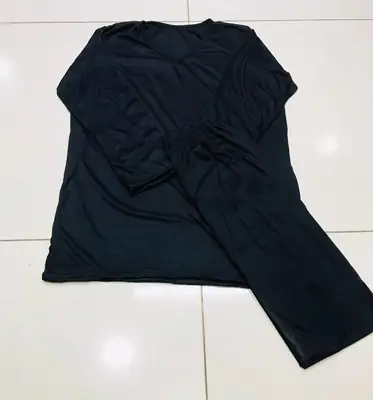 2 Pcs Women's Stitched Cotton Jersey Plain Night Suit thumbnail 2