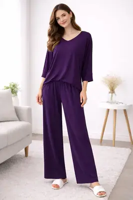 2 Pcs Women's Stitched Cotton Jersey Plain Night Suit
