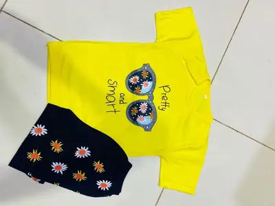 2 Pcs Girl's Stitched Jersey Printed Night Suit thumbnail 2