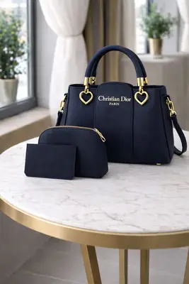 Girl's Leather Plain Hand Bag Set thumbnail 3