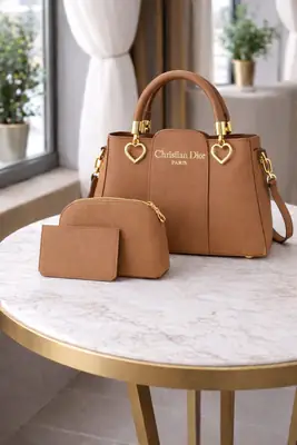 Girl's Leather Plain Hand Bag Set thumbnail 6