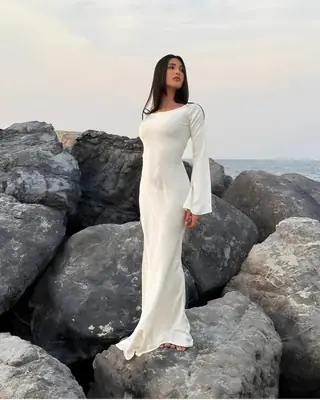 1 Pc Women's Stitched Silk Plain Maxi