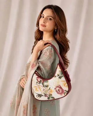 Floral Hobo Bag Canvas Adjustable Handle thumbnail 2