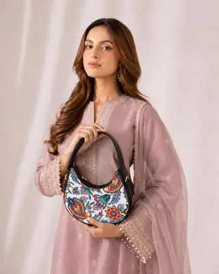 Floral Hobo Bag Canvas Adjustable Handle thumbnail 2