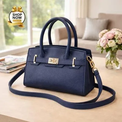 Black Leather Laptop Handbag Medium Size with Belt thumbnail 3