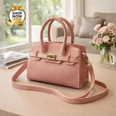 Black Leather Laptop Handbag Medium Size with Belt thumbnail 6