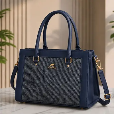 Premium Women's Structured Handbag| Rexine Top HandleShoulder Bag | Blue
