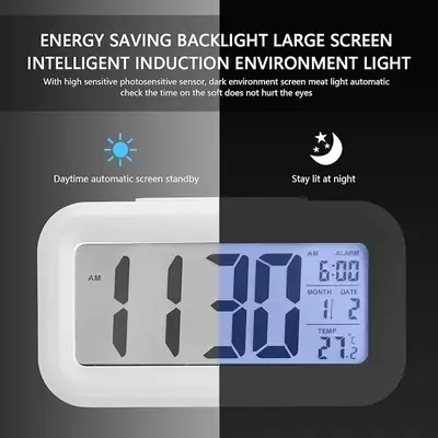 Alarm Clock for Kids,Battery Operated Digital Desk Clocks,with Smart Night Light,Temperature,Snooze Function,Small Electronic Clock for Bedroom Baby Room-  thumbnail 3