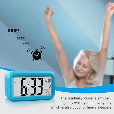 Alarm Clock for Kids,Battery Operated Digital Desk Clocks,with Smart Night Light,Temperature,Snooze Function,Small Electronic Clock for Bedroom Baby Room-  thumbnail 6