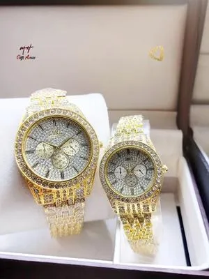 Unisex Rose Gold Couple Watches 2Pcs Crystal Chain Strap thumbnail 2