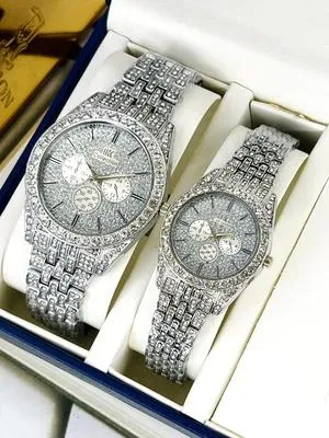 Unisex Rose Gold Couple Watches 2Pcs Crystal Chain Strap thumbnail 4