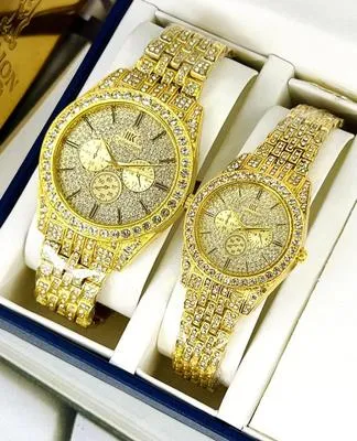 Unisex Rose Gold Couple Watches 2Pcs Crystal Chain Strap thumbnail 5