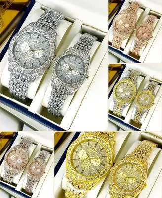 Unisex Rose Gold Couple Watches 2Pcs Crystal Chain Strap thumbnail 6