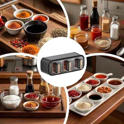 Wall Mounted Seasoning Box Condiment Containers – Transparent Space Saving Kitchen Storage Organizer thumbnail 3
