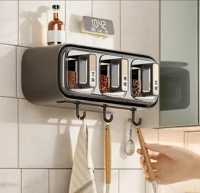 Wall Mounted Seasoning Box Condiment Containers – Transparent Space Saving Kitchen Storage Organizer thumbnail 5