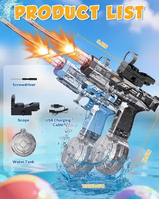 Electric Water Gun Fire Flash Upgraded, 320 Capacity Water Pistol Toy Squirt Gun for Kids Adults, Summer Outdoor Toy Yard Beach Swimming Water Play Toys thumbnail 2