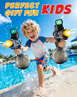 Electric Water Gun Fire Flash Upgraded, 320 Capacity Water Pistol Toy Squirt Gun for Kids Adults, Summer Outdoor Toy Yard Beach Swimming Water Play Toys thumbnail 5