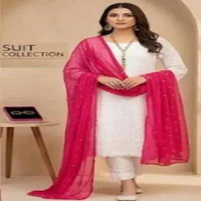 3 Pcs Women's Unstitched Chikankari Embroidered Suit