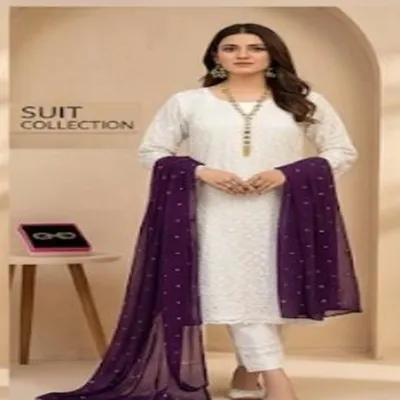 3 Pcs Women's Unstitched Chikankari Embroidered Suit