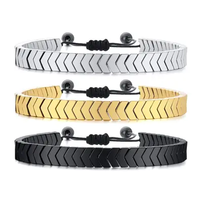 Men Adjustable Crystal Bracelet Black Golden