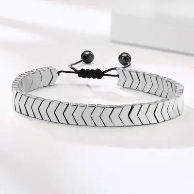 Men Adjustable Crystal Bracelet Black Golden thumbnail 2