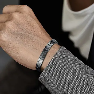 Men Adjustable Crystal Bracelet Black Golden thumbnail 6