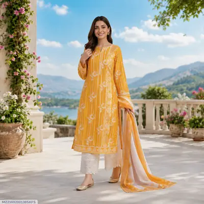 3 Pcs Women's Unstitched Embroidered Suit