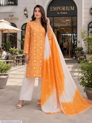 3 Pcs Women's Unstitched Embroidered Suit