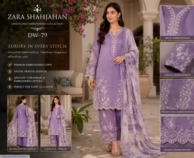 3 Pcs Women's Unstitched Embroidered Suit
