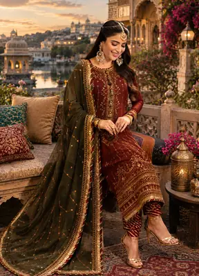 3 Pcs Women's Unstitched Sequins Embroidered Suit