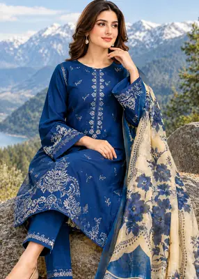 3 Pcs Women's Unstitched Embroidered Suit