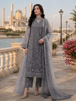 3 Pcs Women's Unstitched Embroidered Suit