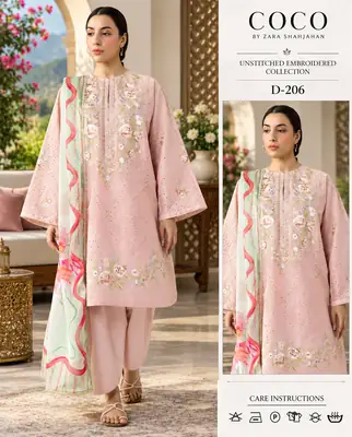 3 Pcs Women's Unstitched Embroidered Suit