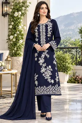 3 Pcs Women's Unstitched Embroidered Suit