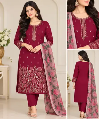 3 Pcs Women's Unstitched Embroidered Suit