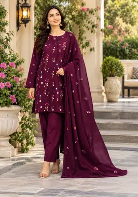 3 Pcs Women's Unstitched Embroidered Suit