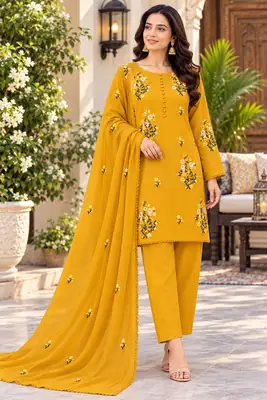3 Pcs Women's Unstitched Embroidered Suit