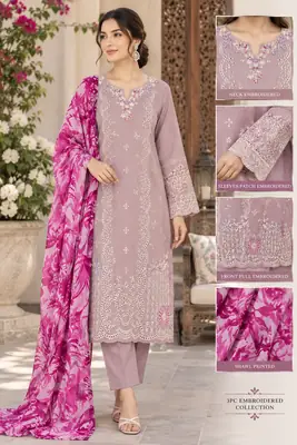 3 Pcs Women's Unstitched Embroidered Suit