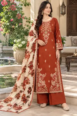3 Pcs Women's Unstitched Embroidered Suit
