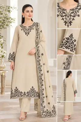 3 Pcs Women's Unstitched Embroidered Suit