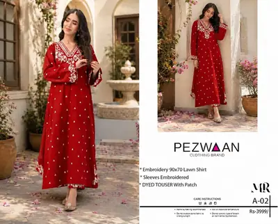 2 Pcs Women's Unstitched Embroidered Suit