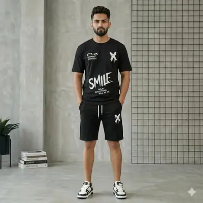 2 Pcs Men's Dri Fit Printed T-Shirt & Shorts Tracksuit thumbnail 2