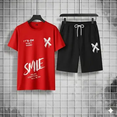 2 Pcs Men's Dri Fit Printed T-Shirt & Shorts Tracksuit