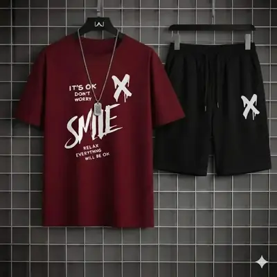 2 Pcs Men's Dri Fit Printed T-Shirt & Shorts Tracksuit