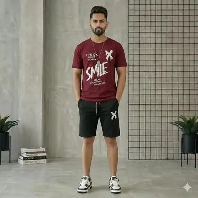 2 Pcs Men's Dri Fit Printed T-Shirt & Shorts Tracksuit thumbnail 2