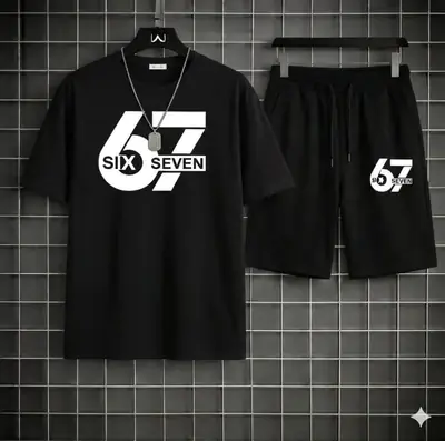 2 Pcs Men's Dri Fit Printed T-Shirt & Shorts Tracksuit